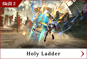 
	<span class='skilltitle'>Holy Ladder</span>   <span class='skillsubtitle'>[Invincible]</span>
	<br>
	Performs a rising attack that cannot be blocked by midair foes, followed by a downward slash attack.
	