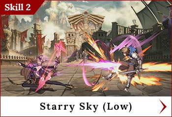
	<span class='skilltitle'>Starry Sky (Low)</span>   <span class='skillsubtitle'>[Projectile]</span>
	<br>
	Travels lower than a standard projectile, so it'll hit crouching foes but can be easily jumped over.
	<br>
	<img src='../images/psbuttons/square.png'> : Fires a slower shot.
	<br>
	<img src='../images/psbuttons/triangle.png'> : Fires a faster shot.
	